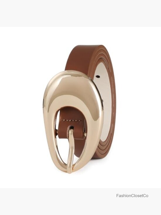 Genuine Leather Belt with Smooth Oval Gold Metal Buckle main image 7